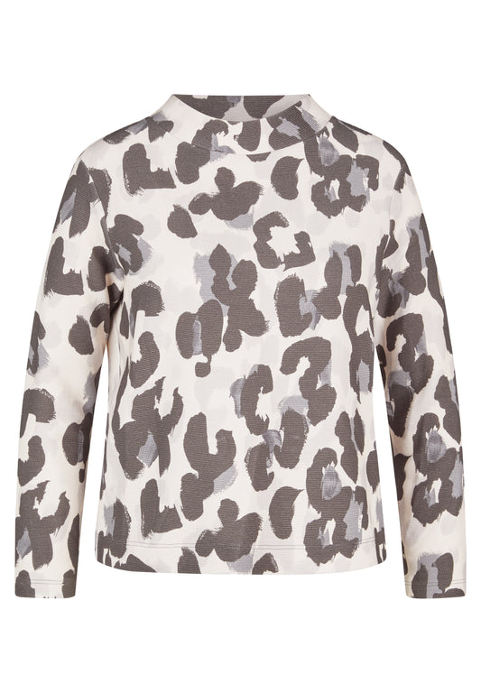 RABE Grey Leopard High Neck Knit Jumper