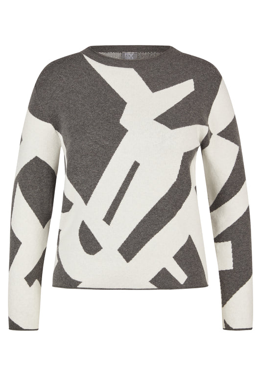 RABE Grey and Cream Intarsia Knit Jumper