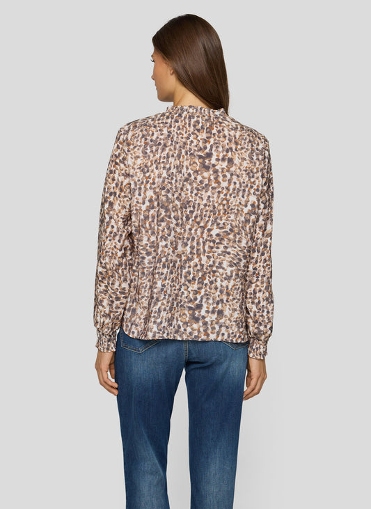 RABE Grey and Taupe Beige Circle V-Neck Blouse