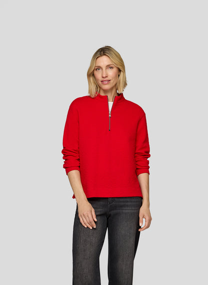 RABE Red Zip Neck Honeycomb Pullover