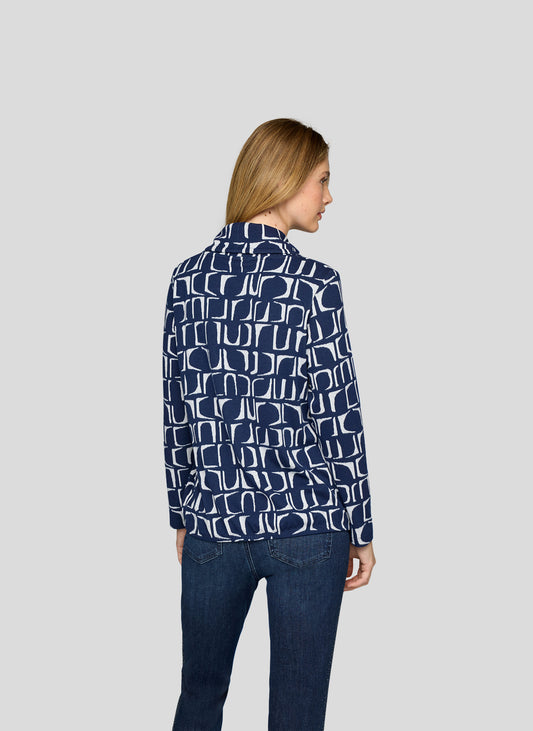 RABE Navy and Cream Abstract Knit Top