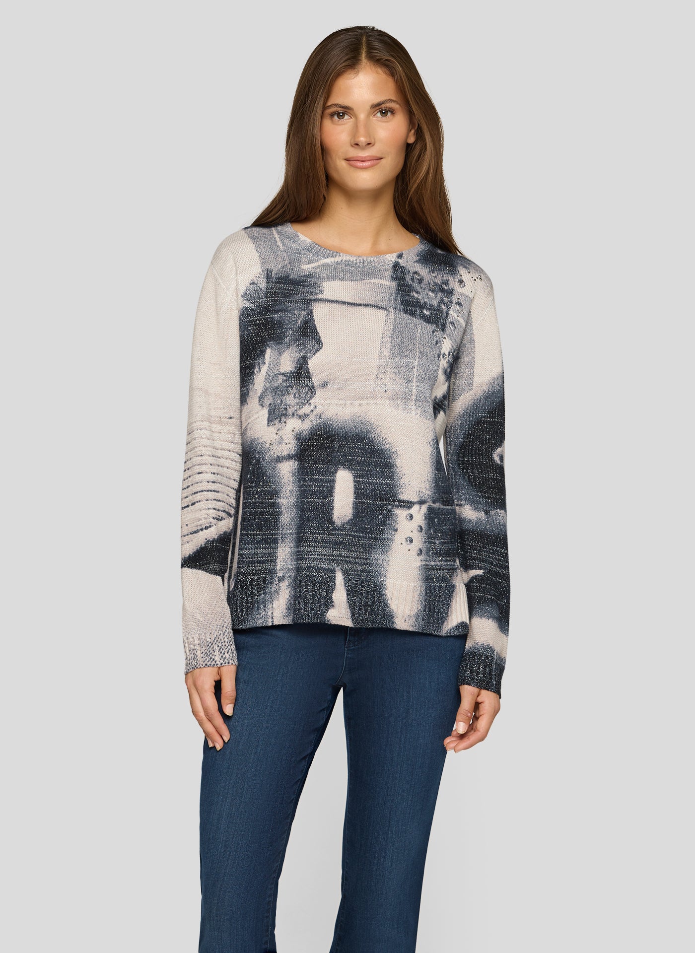 RABE Navy and Cream Shimmer Knit Jumper