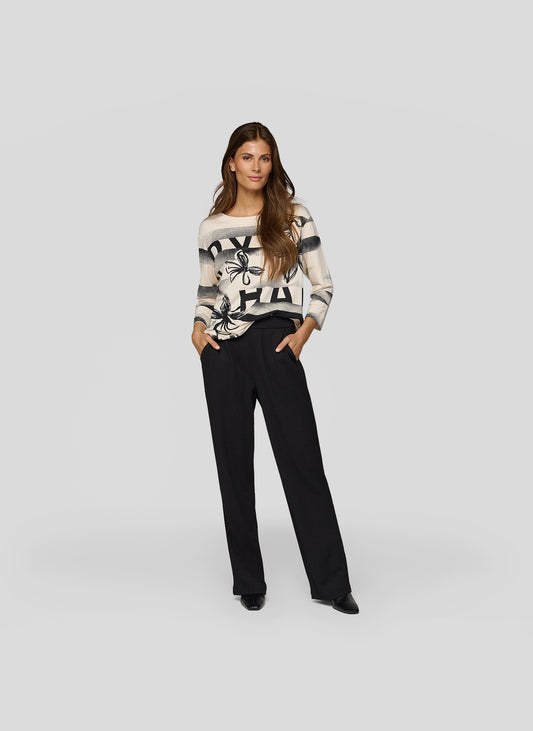 Rabe Black and Cream Floral Stripe Top