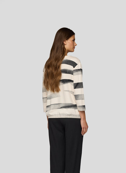 Rabe Black and Cream Floral Stripe Top