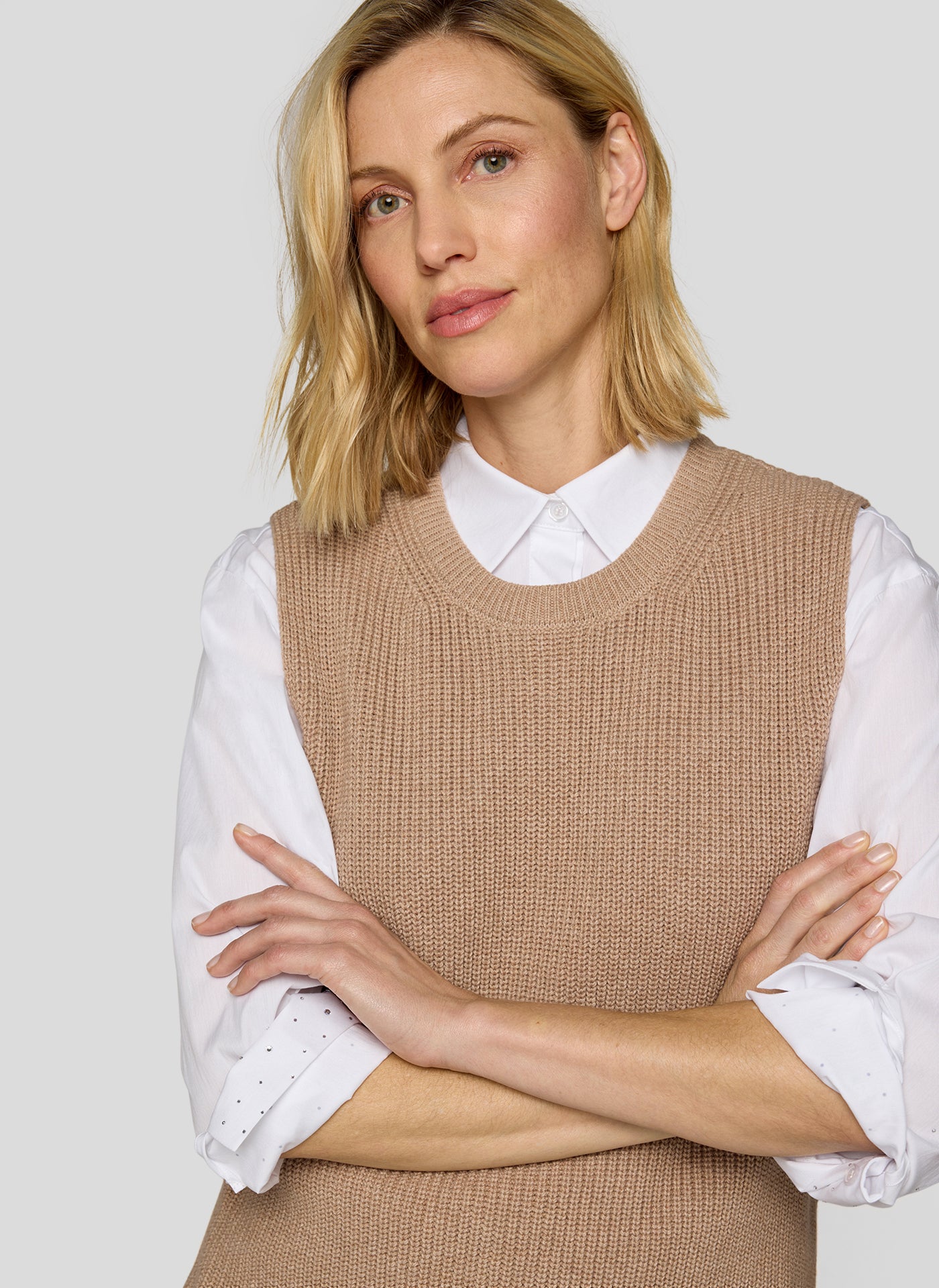 RABE Taupe Stripped Knit Vest