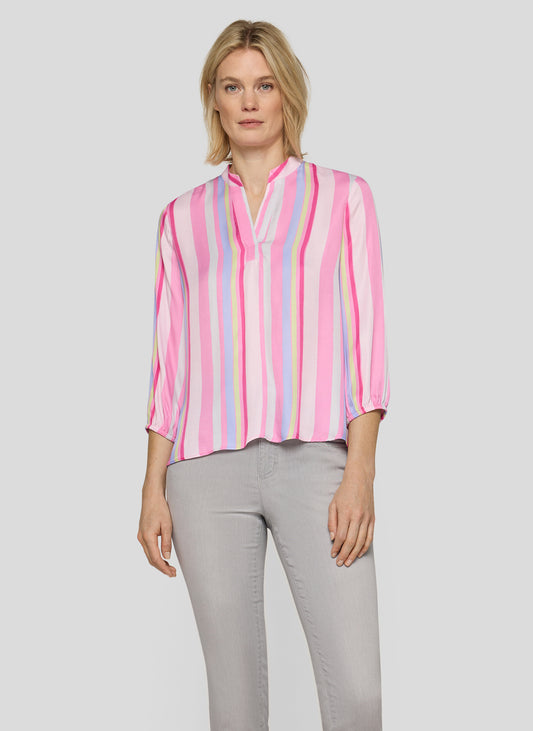 RABE Pink Striped V-Neck Blouse