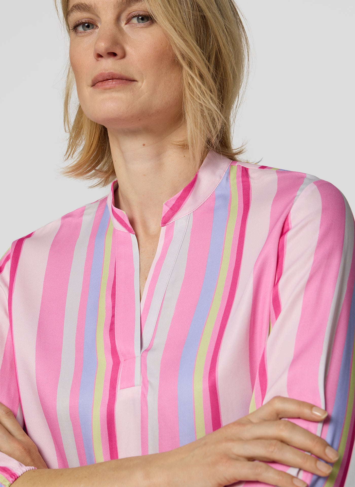 RABE Pink Striped V-Neck Blouse