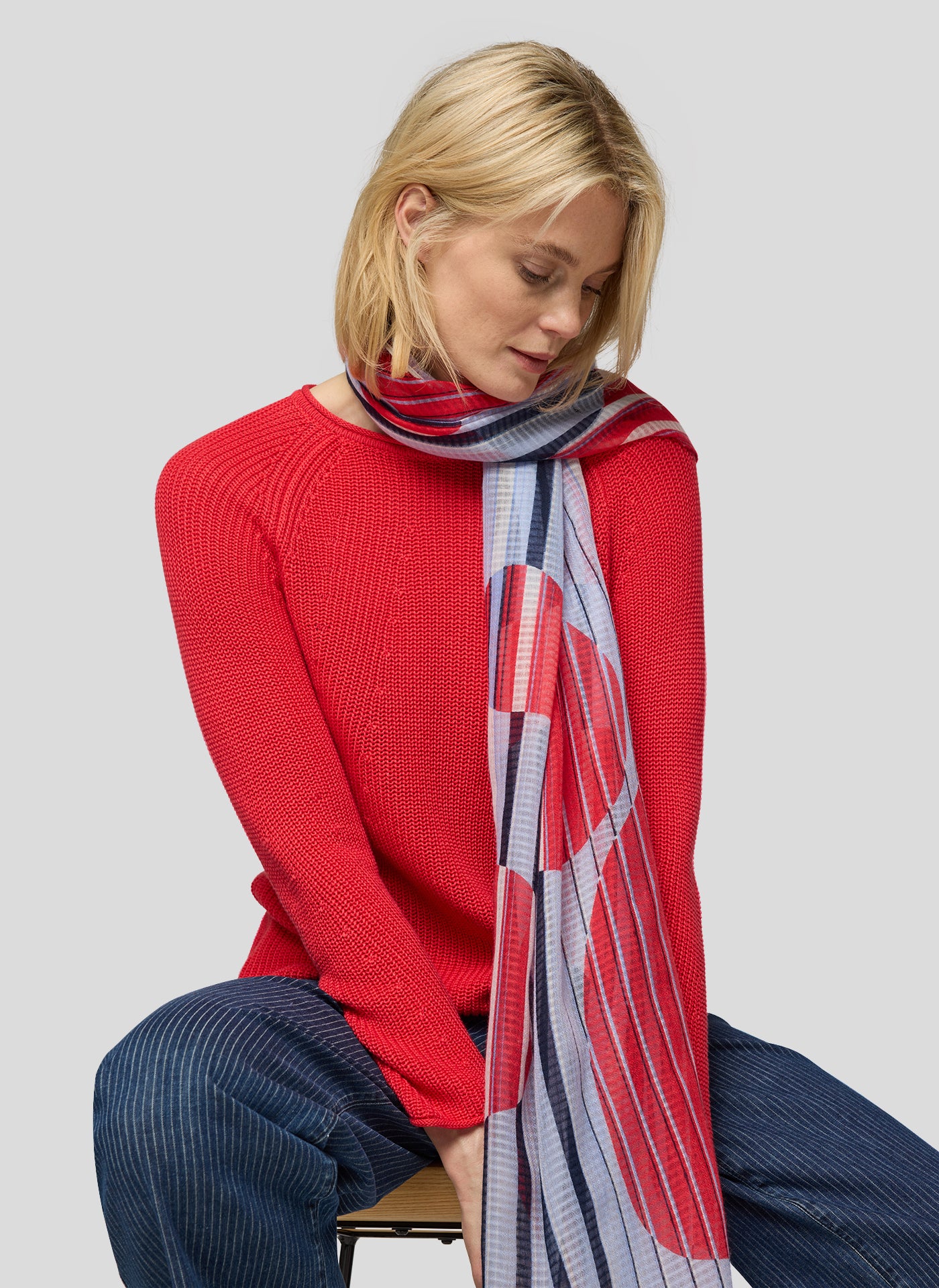 RABE Blue and Vermillion Print Scarf