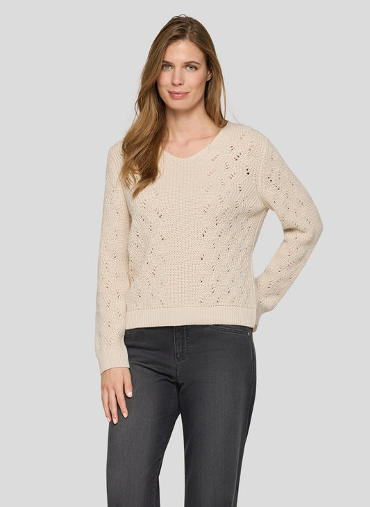 RABE Cream Open Knit V-Neck Jumper