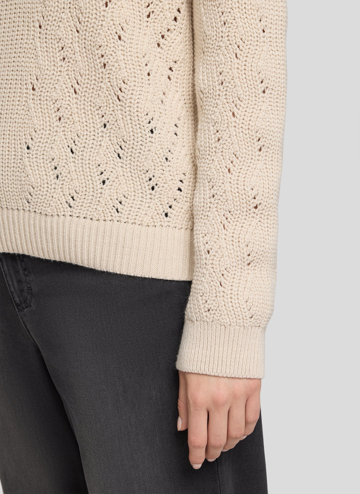 RABE Cream Open Knit V-Neck Jumper