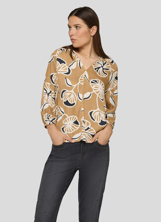 RABE Almond Printed V-Neck Blouse