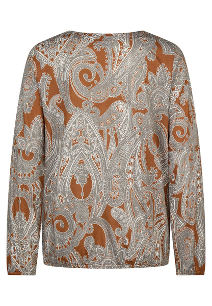 RABE Grey and Cognac Paisley Print Top