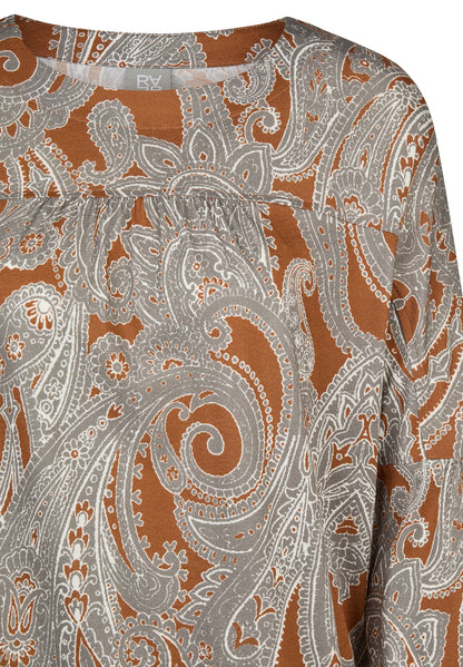 RABE Grey and Cognac Paisley Print Top