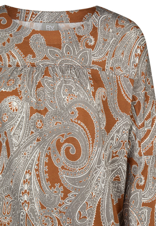 RABE Grey and Cognac Paisley Print Top