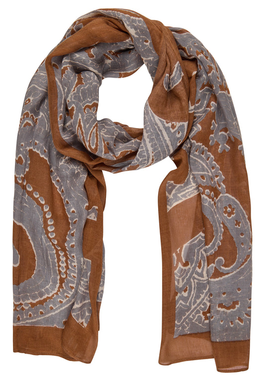 RABE Grey and Cognac Paisley Print Scarf