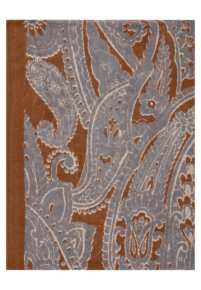 RABE Grey and Cognac Paisley Print Scarf