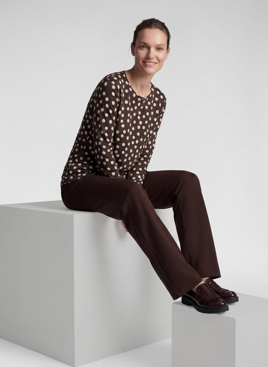 RABE Brown and Cream Polka Dot Top