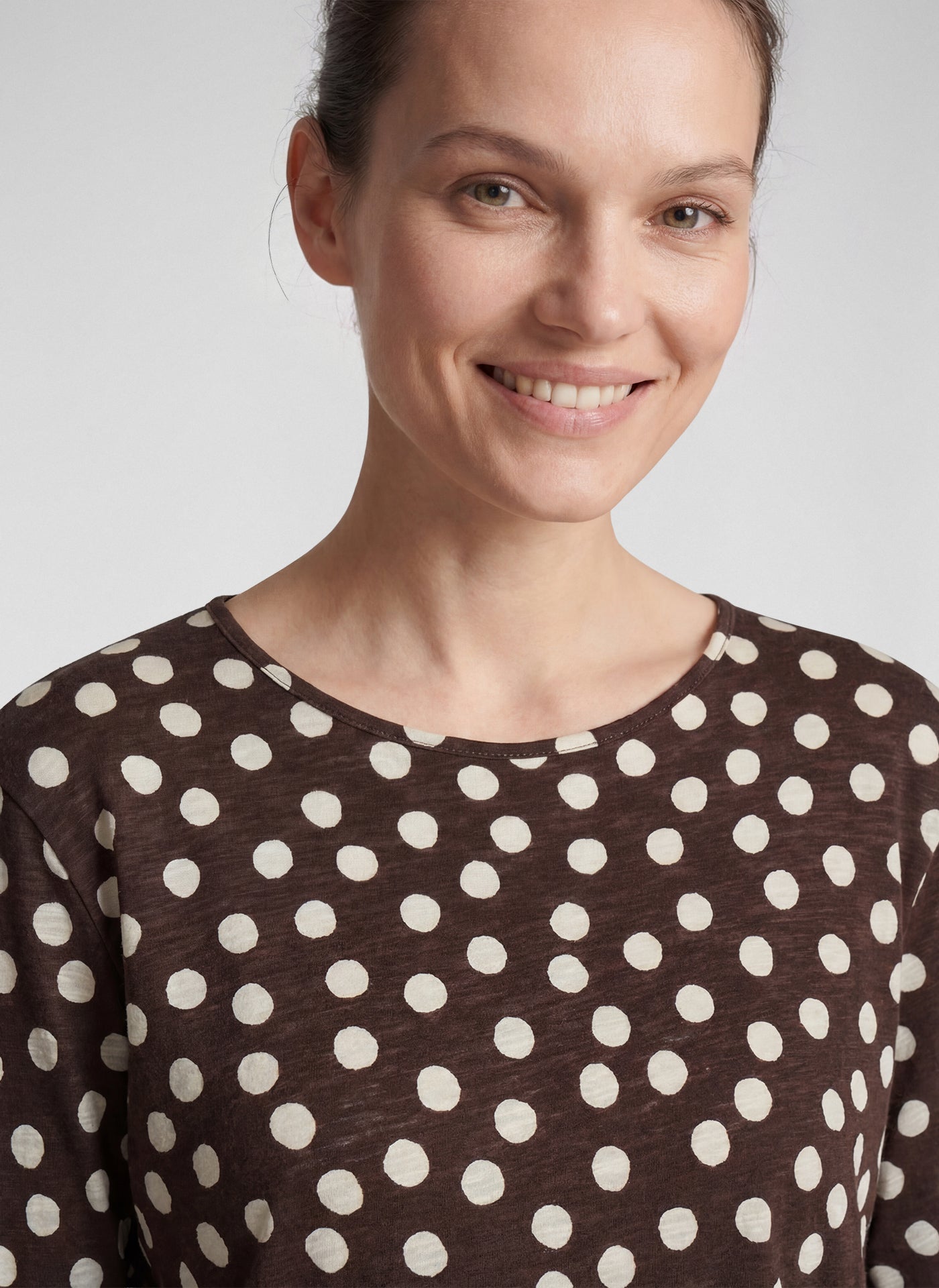 RABE Brown and Cream Polka Dot Top