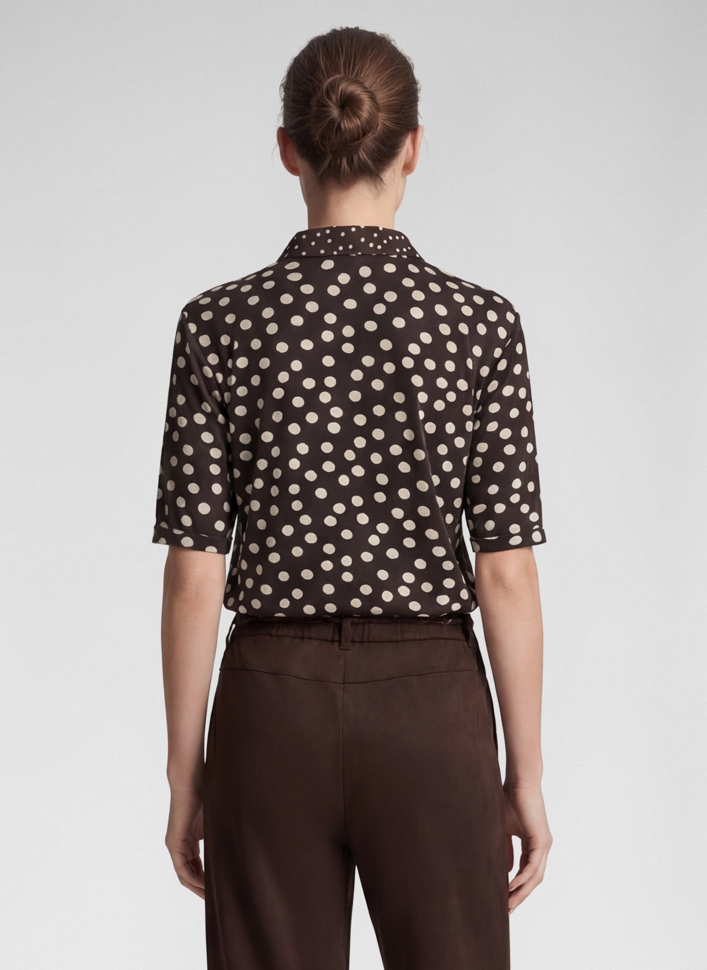 RABE Brown Polka Dot Tie Neck Blouse
