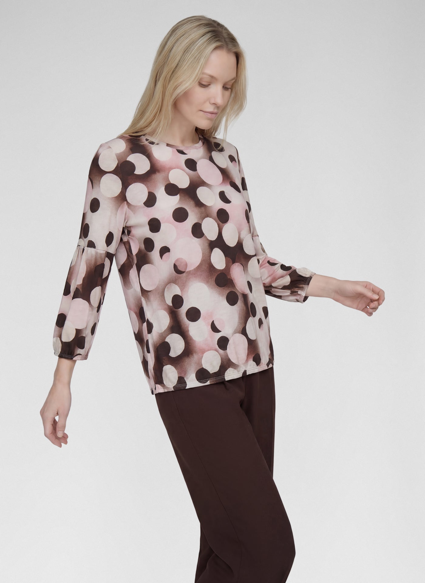 RABE Brown and Pink Circle Print Top