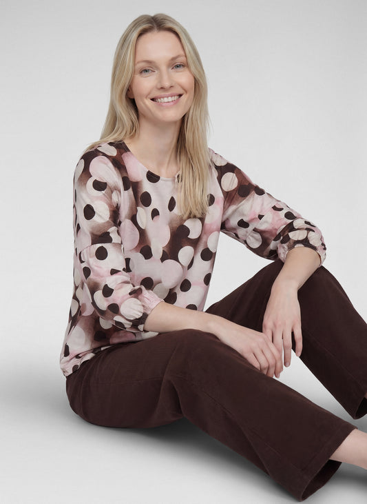 RABE Brown and Pink Circle Print Top
