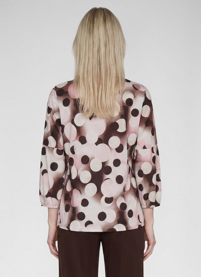 RABE Brown and Pink Circle Print Top