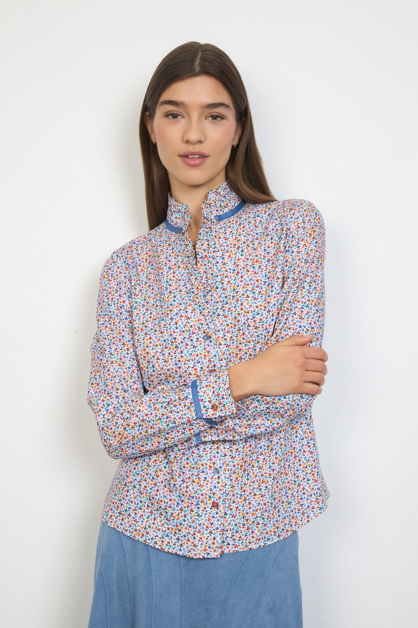 TINTA Rita Floral Print Ruffle Shirt