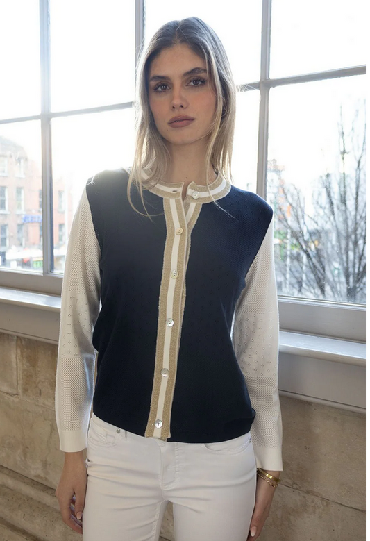No2moro May Navy Lurex Knit Cardigan