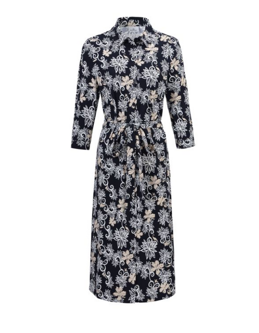 HV Society Midnight Navy Flower Print Shirt Dress