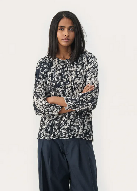 Part Two Navy and Cream Print Blouse