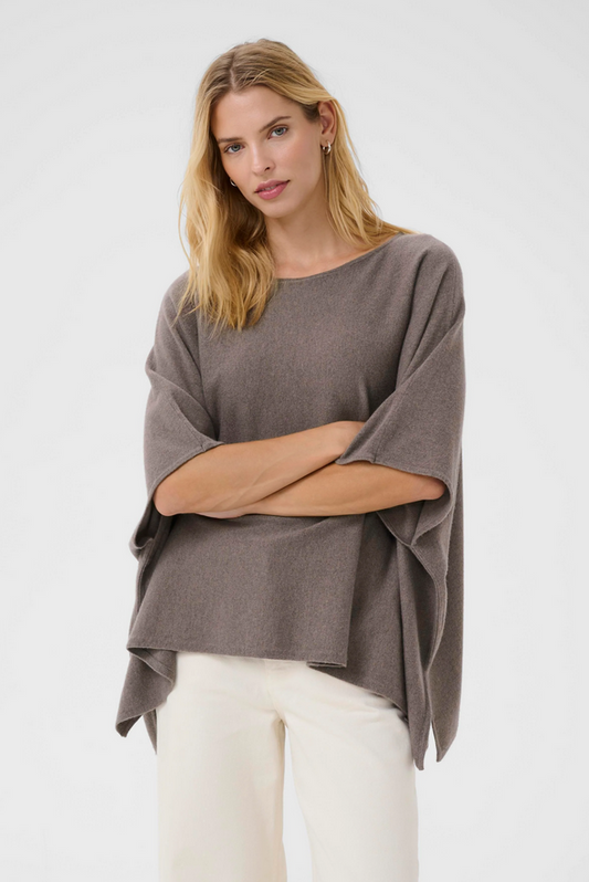 Part Two Taupe Cashmere Knit Poncho