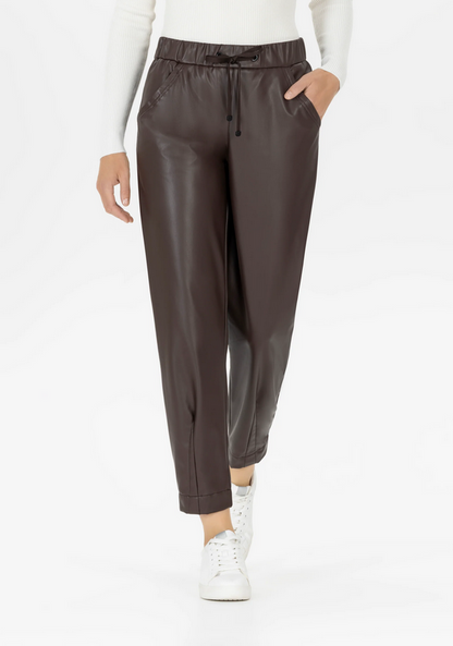 Stehmann Brown Barrel Leg Faux Leather Joggers