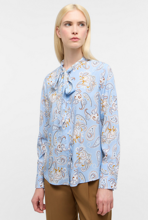 ETERNA Blue Paisley Tie Neck Shirt