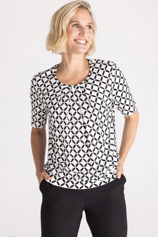 Frank Walder Black and Cream Print Blouse