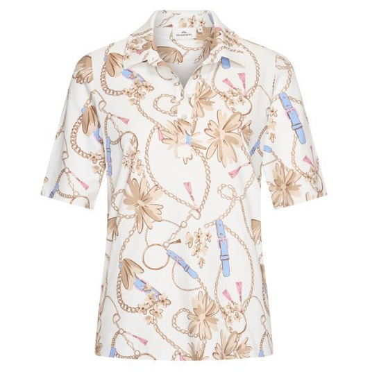 HV Society Cream Printed Polo Shirt