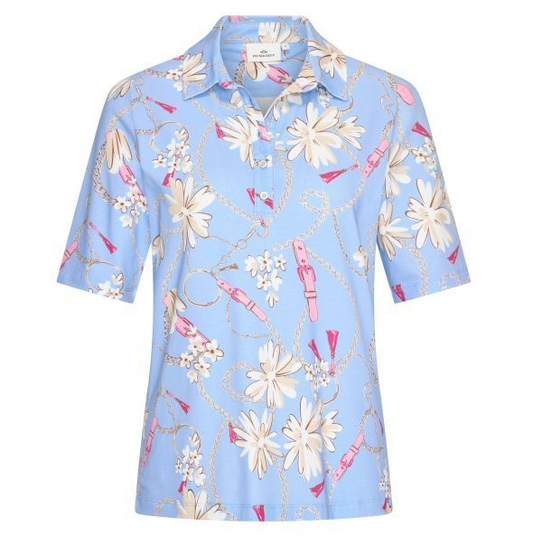 HV Society Blue Printed Polo Shirt