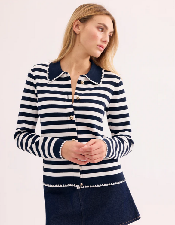 Leo&Ugo Navy and White Stripe Cardigan