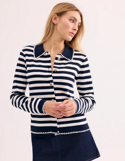 Leo&Ugo Navy and White Stripe Cardigan