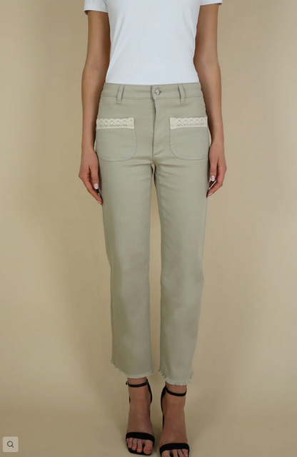 No2moro Crochet Trim Sand Jeans