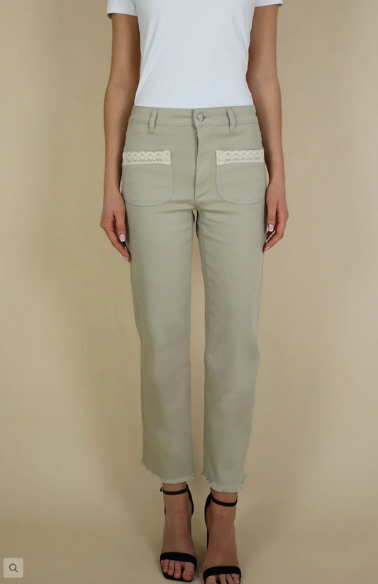 No2moro Crochet Trim Sand Jeans