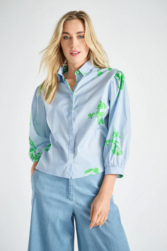 Marie Méro Green Print Blue Shirt