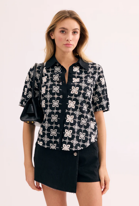 LEO&UGO Black and Cream Broderie Shirt
