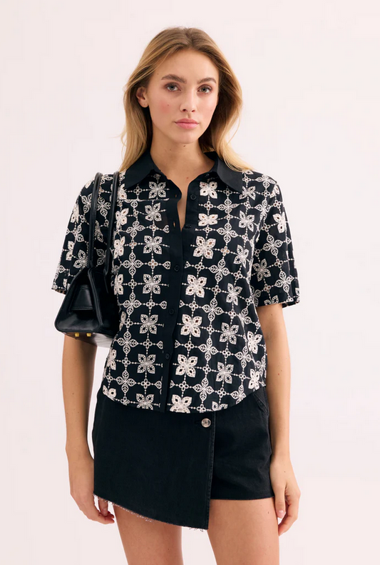 LEO&UGO Black and Cream Broderie Shirt