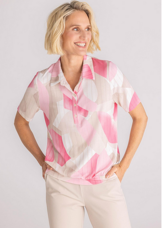 Frank Walder Pink and Beige Collared Top