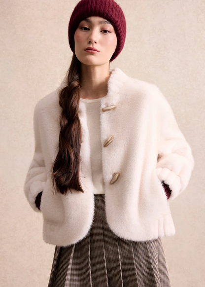 LEO&UGO Off White Fur Bomber Jacket