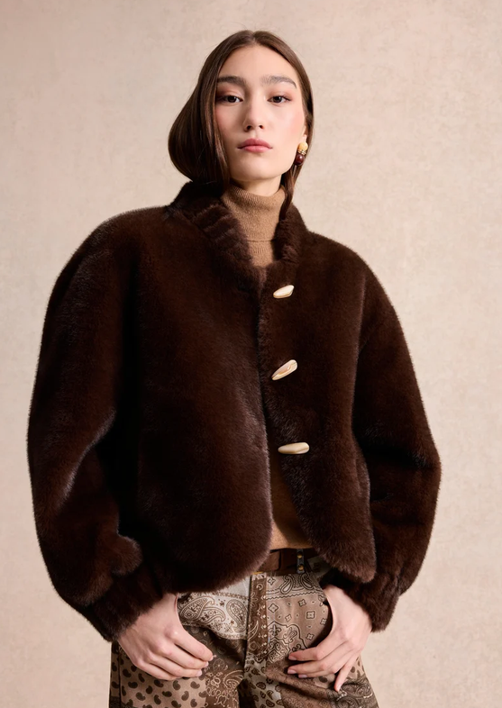 LEO&UGO Dark Brown Fur Bomber Jacket
