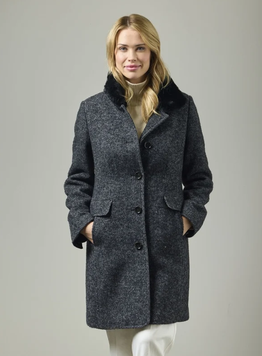 JUNGE Charcoal Chanel Wool Blend Coat