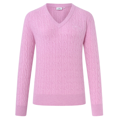 HV Society Pink V-Neck Cable Knit Jumper