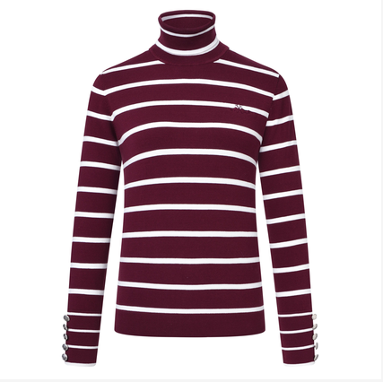 HV Society Xandra Burgundy Striped PoloNeck Knit