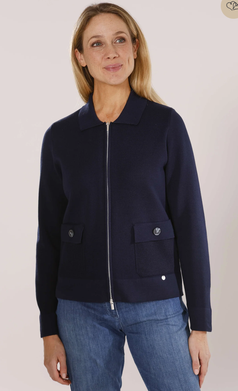 Gollehaug Navy Zip Up Collared Cardigan